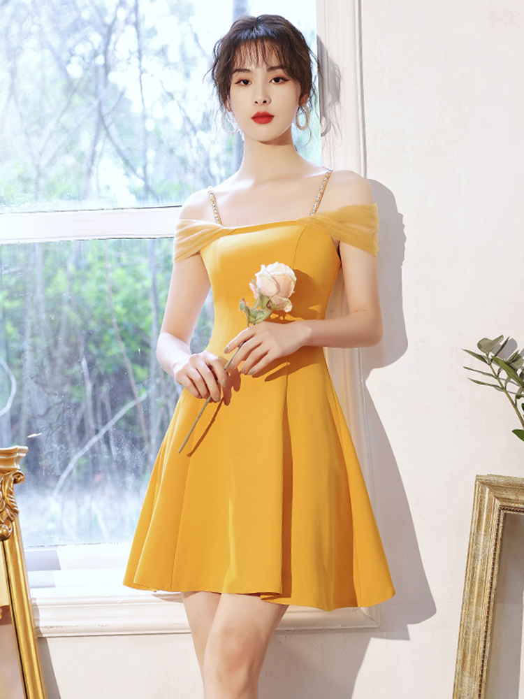 オケージョン ドレス 華やかチェーン肩紐付きオフショルフレアドレス