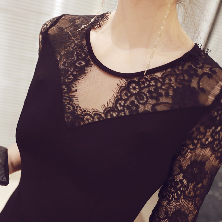 オケージョン ドレス 総レース袖エレガント裾広がりマーメイドドレス