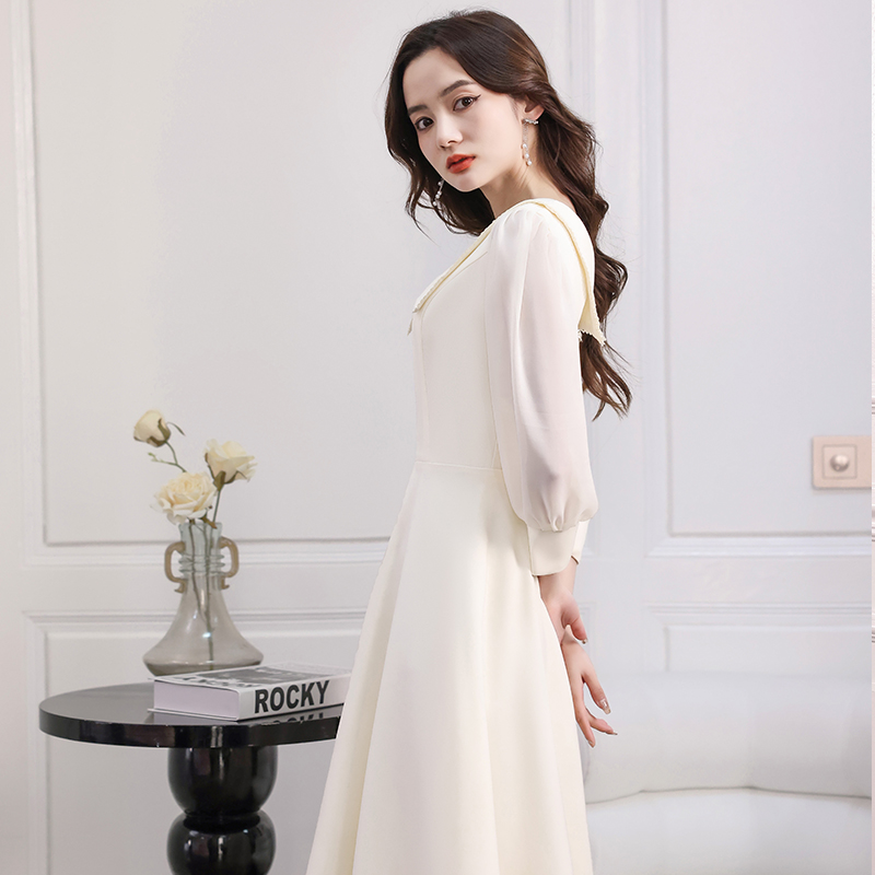 オケージョン ドレス 透け感袖パフスリーブスクエアネックミモレ丈ワンピース