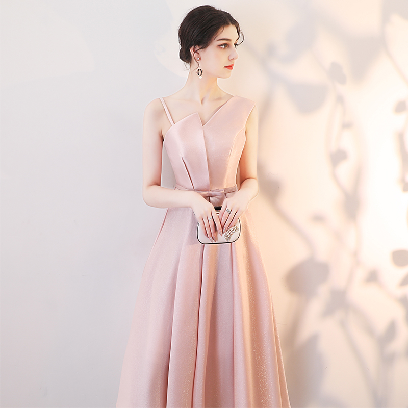 オケージョン ドレス アシンメトリーネックラインミモレ丈ドレスワンピース