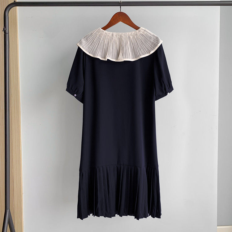 オケージョン ドレス プリーツ襟付きリボン結び半袖ワンピース