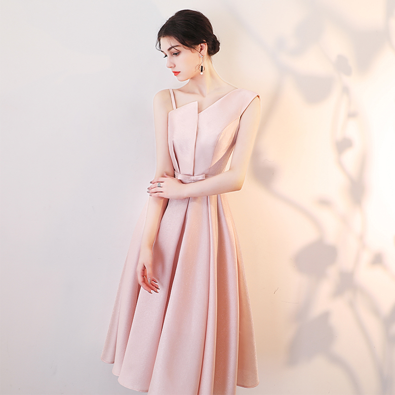 オケージョン ドレス アシンメトリーネックラインミモレ丈ドレスワンピース