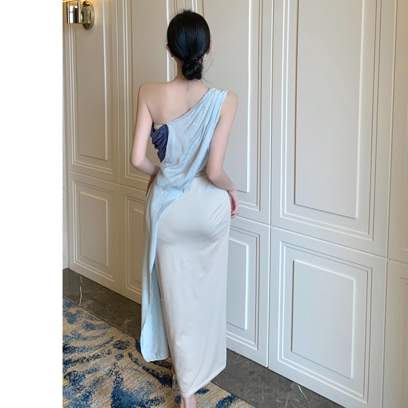 オケージョン ドレス 配色美人ワンショルダードレープロングドレス