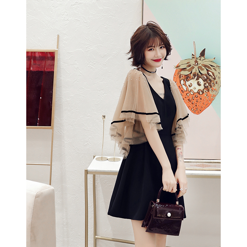 オケージョン ドレス 星屑刺繍チュール袖エレガントワンピース