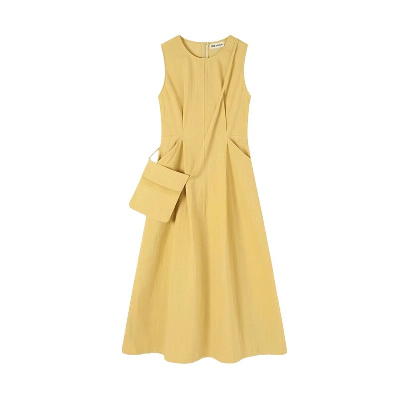 オケージョン ドレス 斜めパイピング切替ノースリーブロング丈ワンピース