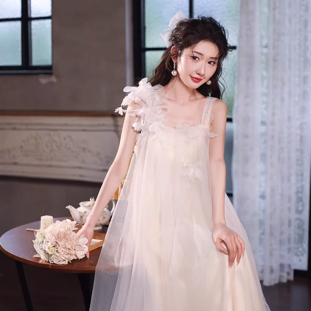 オケージョン ドレス 立体フラワー装飾チュールロングドレス