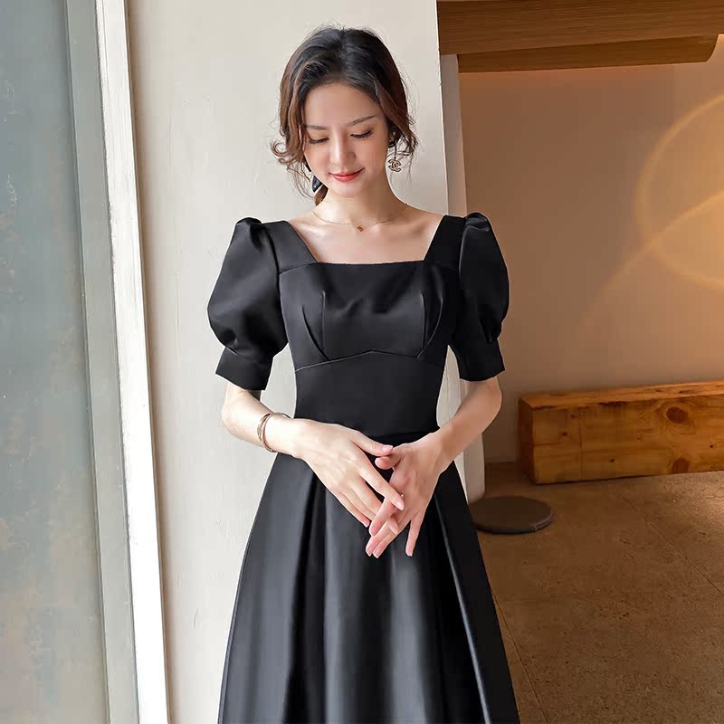 オケージョン ドレス パフスリーブスクエアネックフレアワンピース