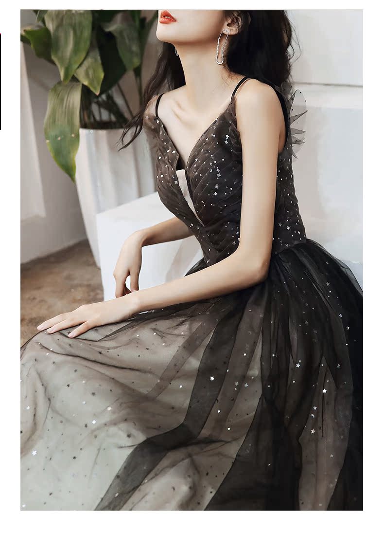 オケージョン ドレス 星空刺繍チュール深胸ロング丈オケージョンドレス