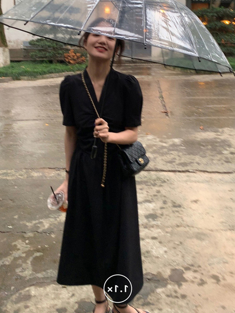 オケージョン ドレス 千鳥格子パフスリーブウエストシャーリングワンピース