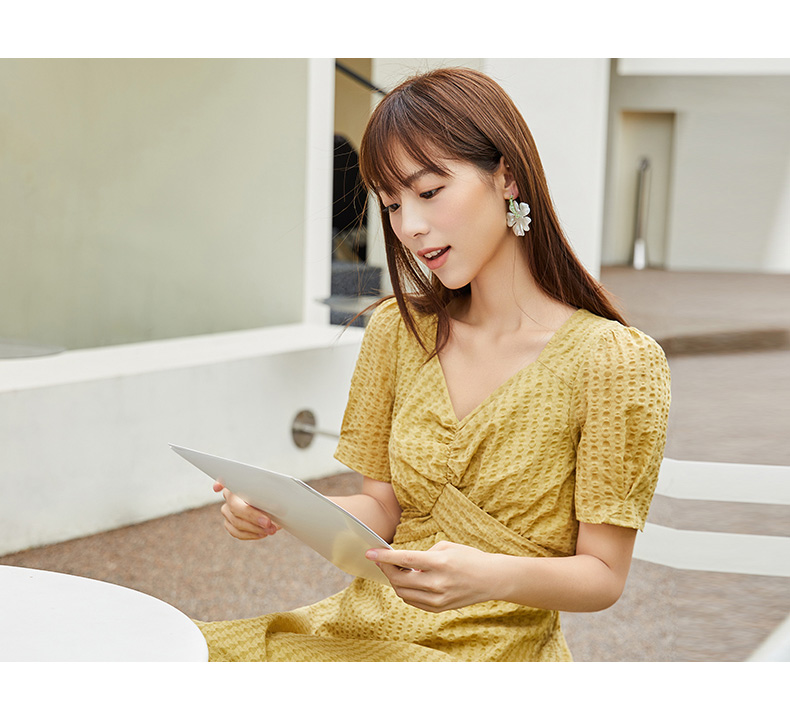 オケージョン ドレス 優美パフスリーブ ドレープワンピース