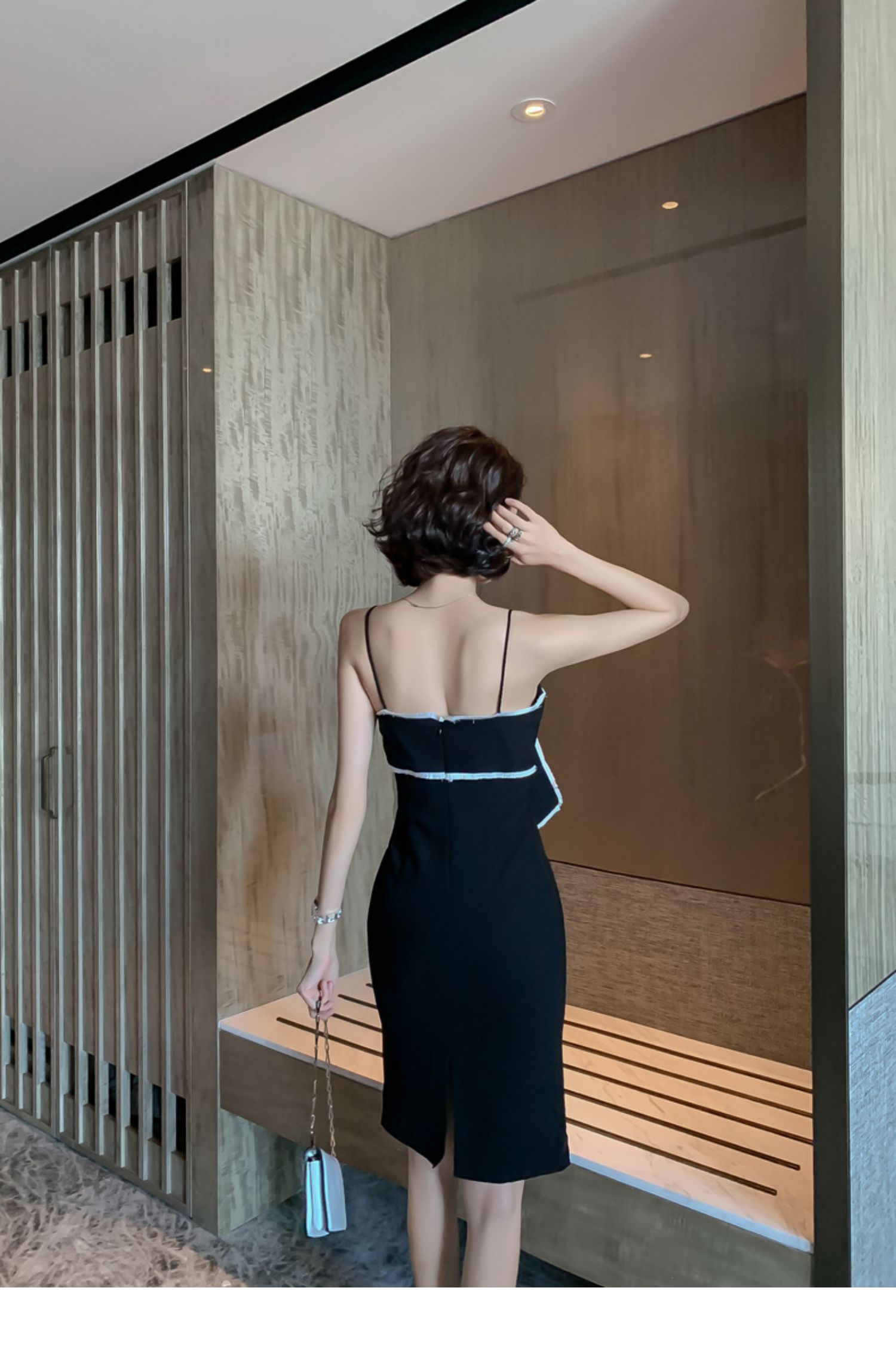 オケージョン ドレス 配色パイピング大判リボンキャミソールタイトドレス