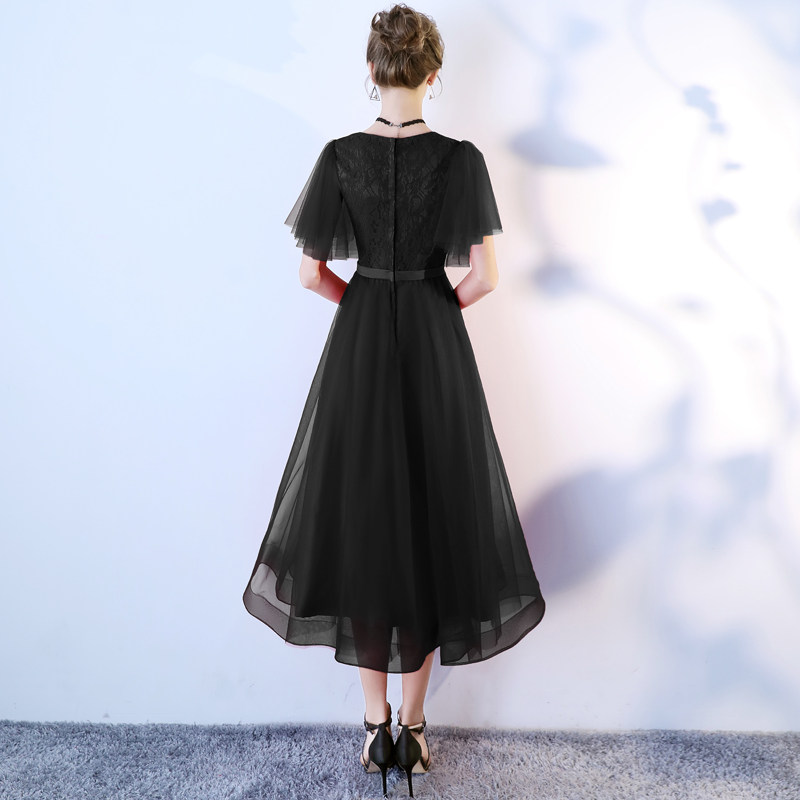 オケージョン ドレス レース切替フレアチュール袖付きロングドレス