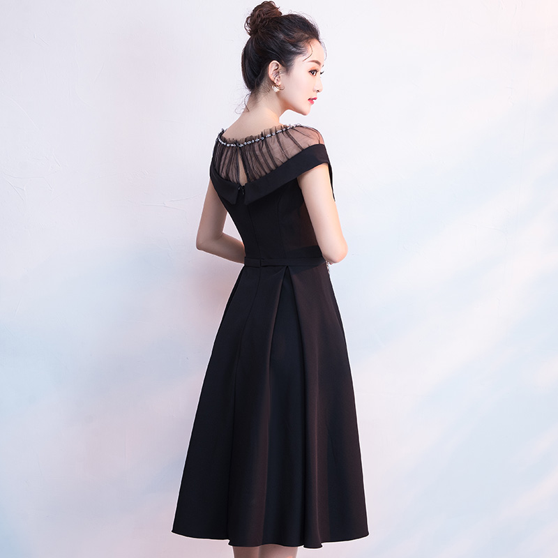 オケージョン ドレス チュールネック大人リボン襟フレアワンピース