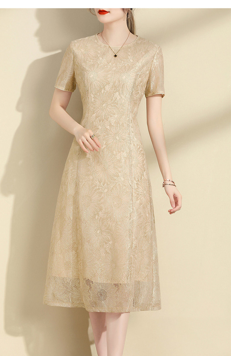 オケージョン ドレス 総レース半袖ミディ丈上品ワンピース