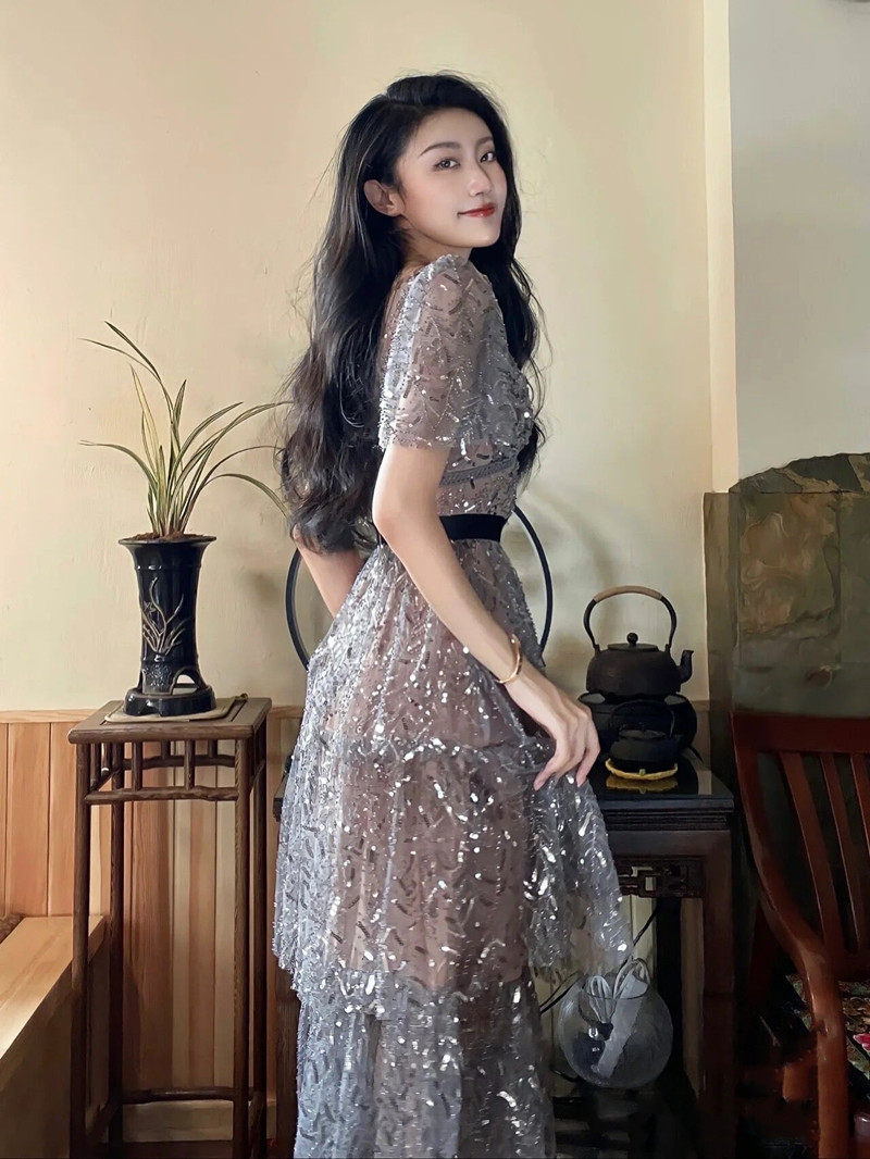 オケージョン　ドレス オケージョン　ドレス 優美な煌めき 半袖シアードレス