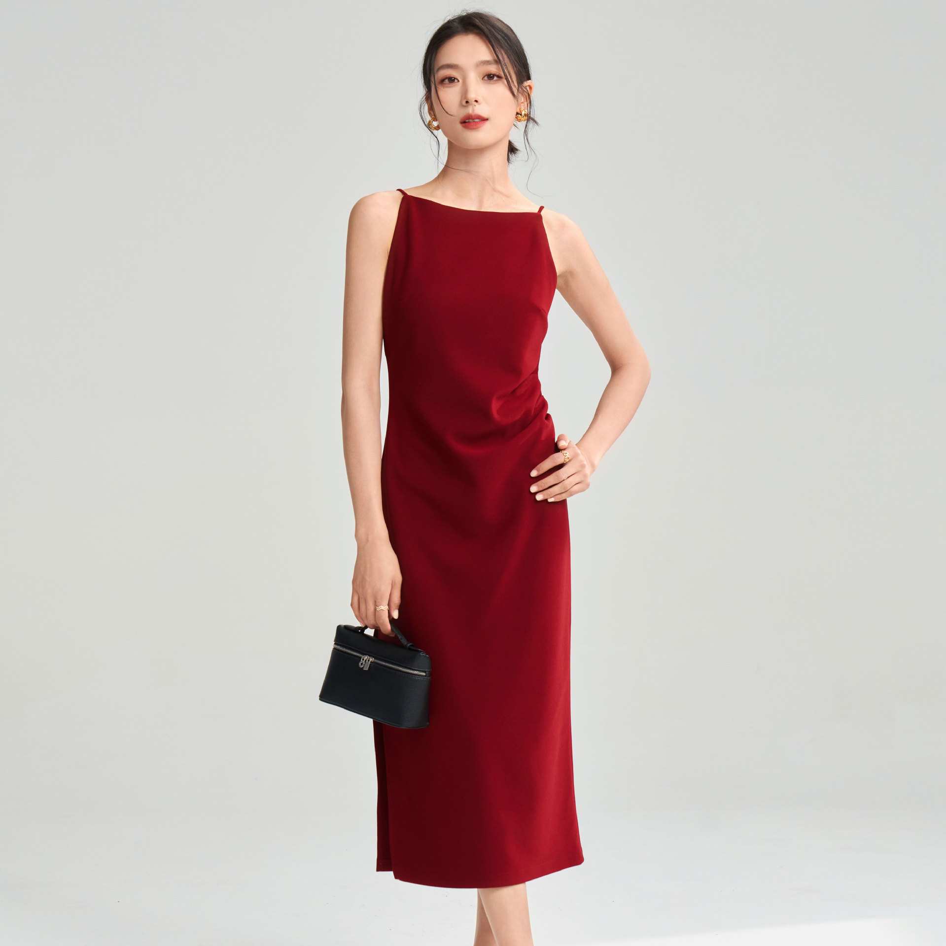 オケージョン ドレス ボートネックノースリーブタイトドレス