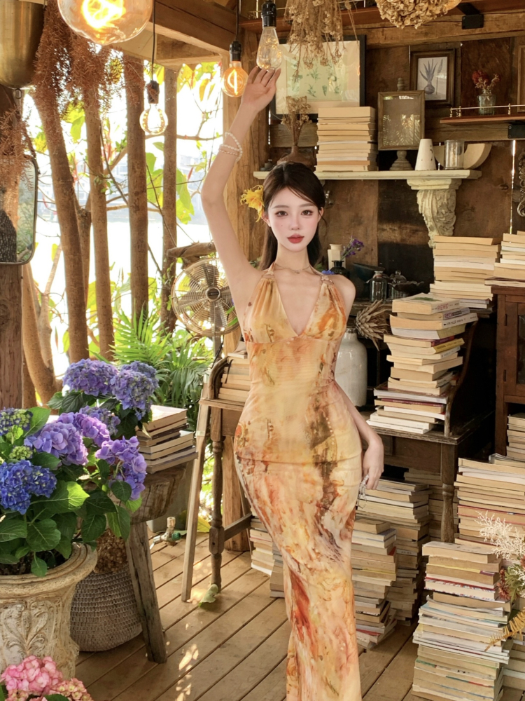 オケージョン ドレス 花柄ホルターネック優美ドレス