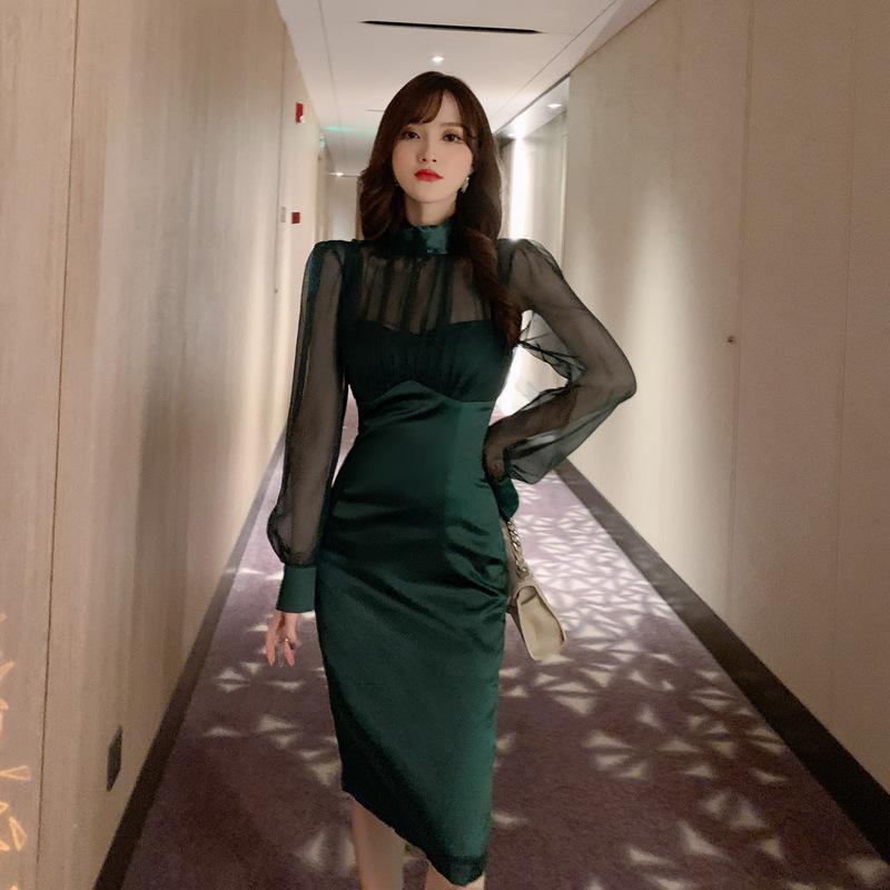 オケージョン ドレス シアースリーブハイネックタイトドレス