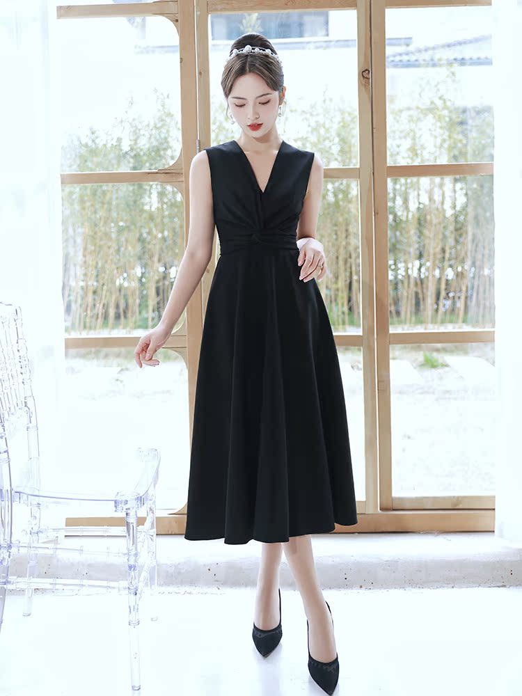 オケージョン ドレス 上品なウエストタック入りノースリーブワンピース