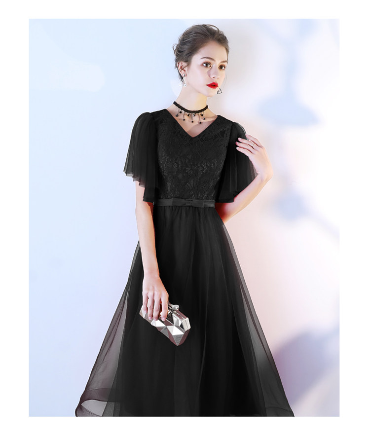 オケージョン ドレス レース切替フレアチュール袖付きロングドレス