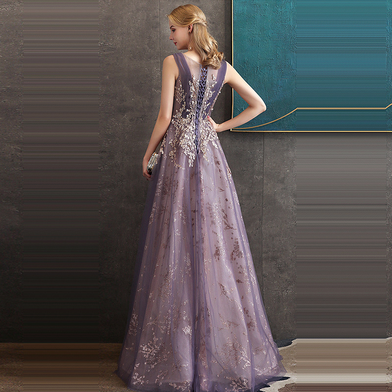 オケージョン ドレス 煌めく花刺繍チュール袖なしロング丈ドレス