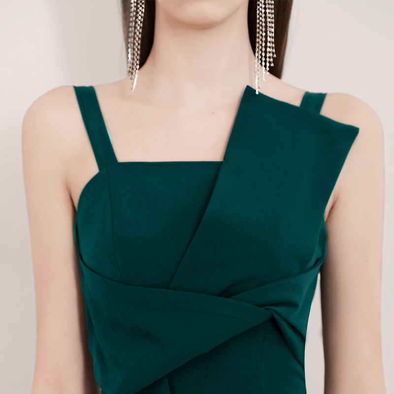 オケージョン ドレス アシンメトリーリボンデザインノースリーブワンピース