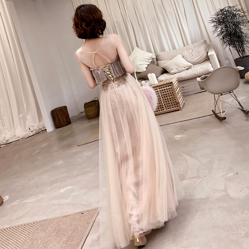 オケージョン ドレス 星屑きらめく胸元フリルチュールロングドレス