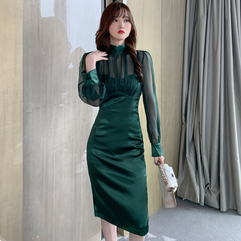 オケージョン ドレス シアースリーブハイネックタイトドレス