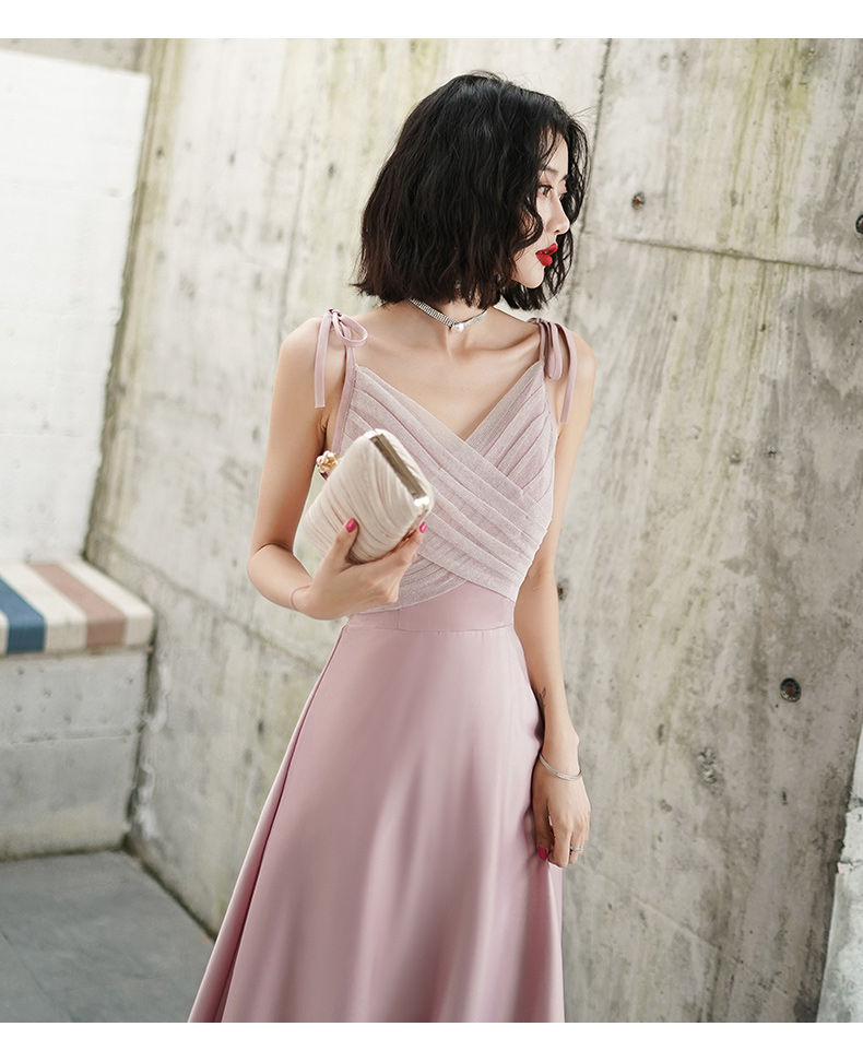 オケージョン ドレス 胸元クロスチュール切替リボン肩紐ロング丈ドレス