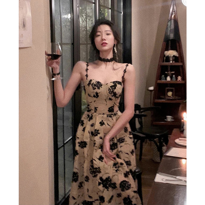 オケージョン ドレス 花柄刺繍チュールキャミソール丈長ワンピース