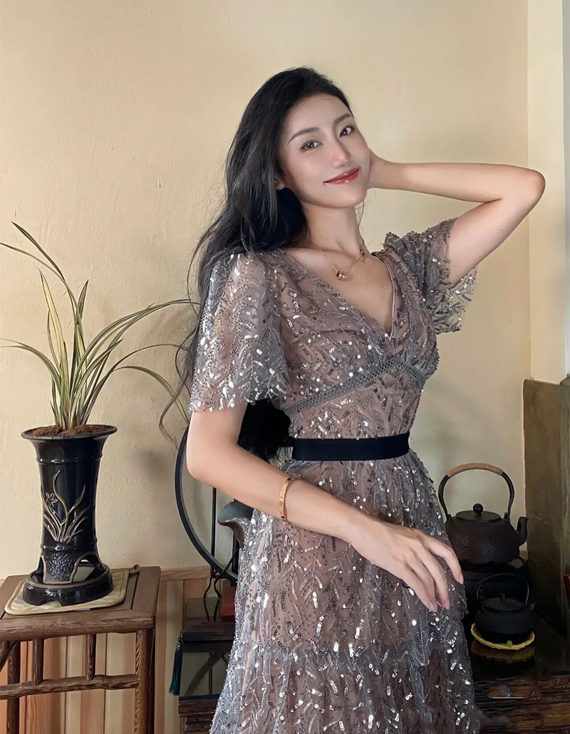 オケージョン　ドレス オケージョン　ドレス 優美な煌めき 半袖シアードレス