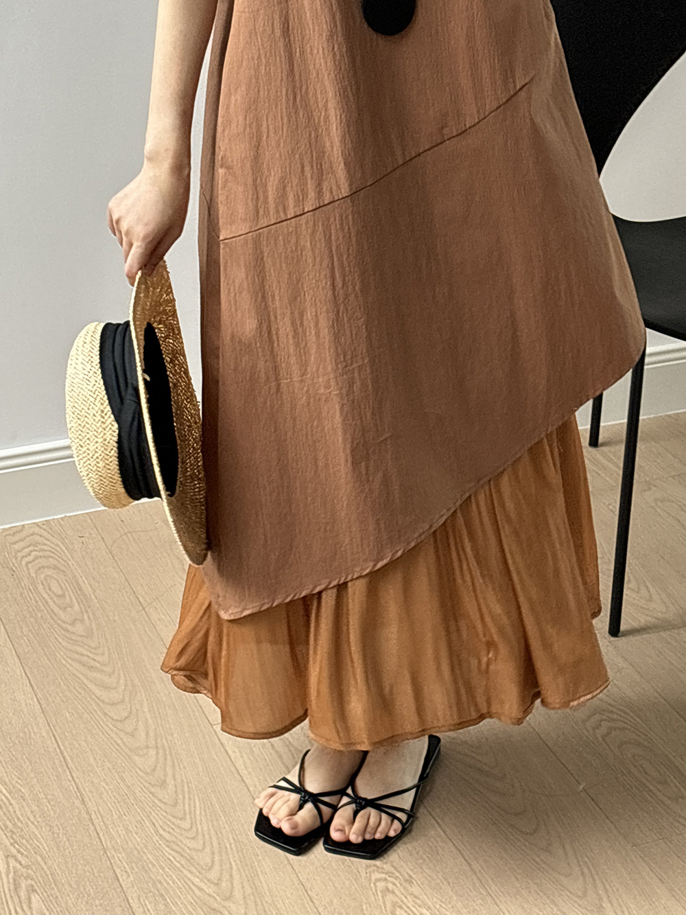 オケージョン ドレス 優雅な重ね裾リネンワンピース