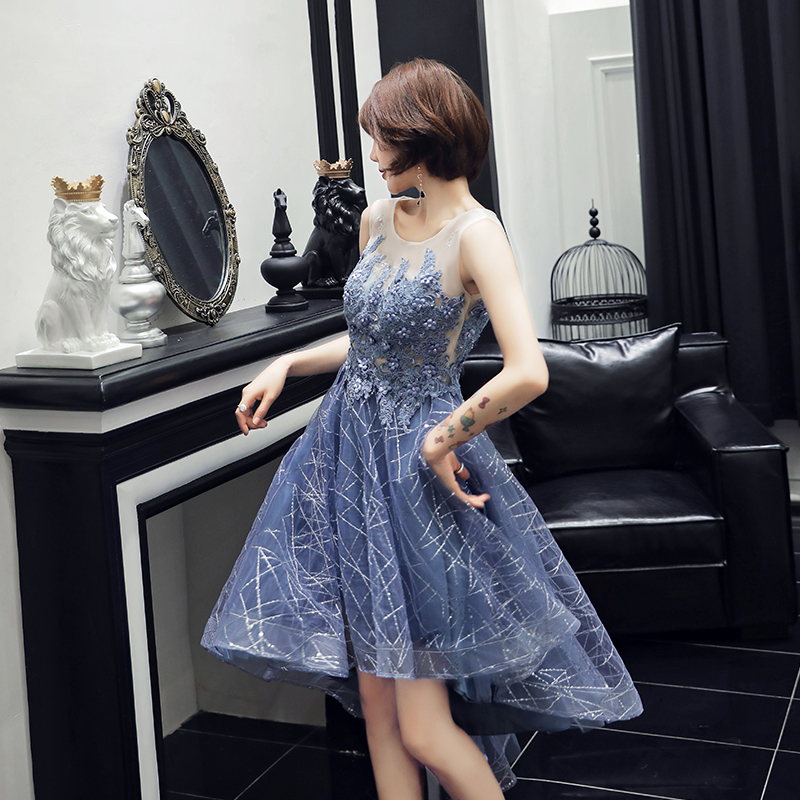 オケージョン ドレス 煌めき刺繍チュール裾非対称ノースリーブドレス