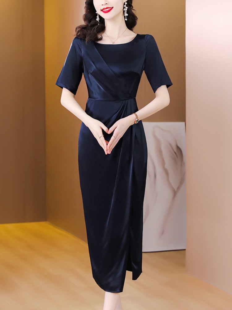 オケージョン ドレス ウエストリボン付きサイドスリットロング丈ワンピース