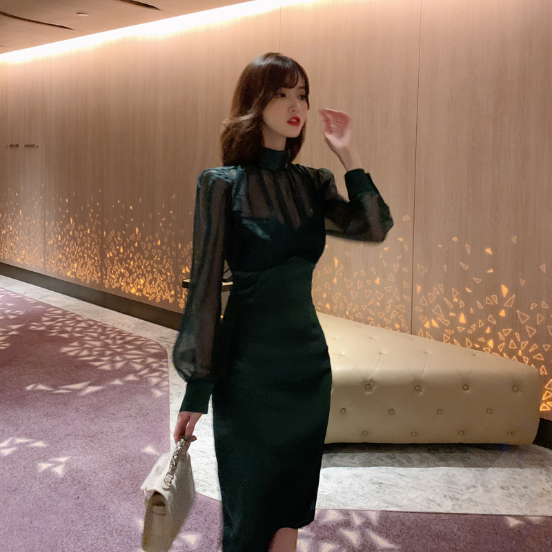 オケージョン ドレス シアースリーブハイネックタイトドレス