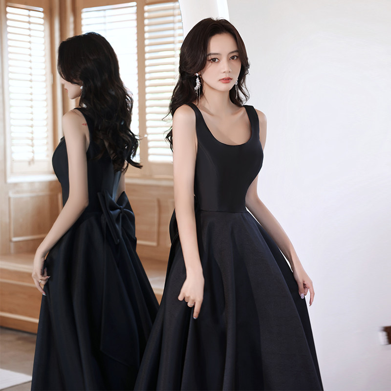 オケージョン ドレス バックリボン付きノースリーブフレアロングワンピース