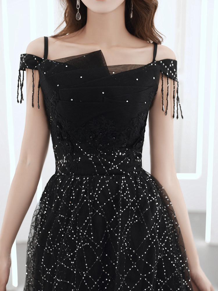 オケージョン ドレス 星屑きらめくオフショルダーチュールロングドレス