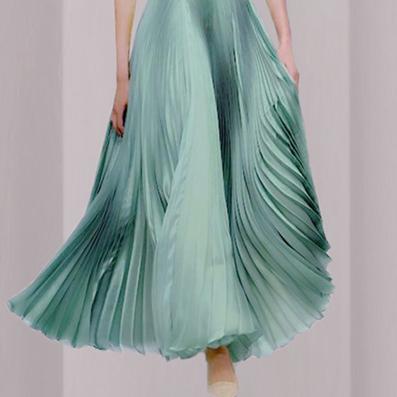 オケージョン ドレス シアーチュール付きプリーツロングワンピース