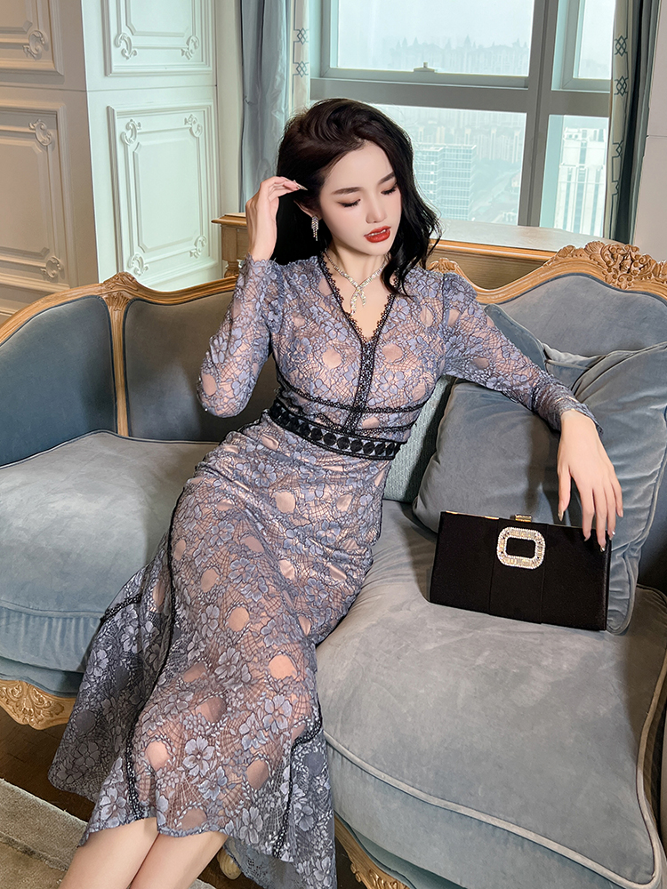 オケージョン　ドレス オケージョン　ドレス 優美レース 深みVネック ロングワンピース