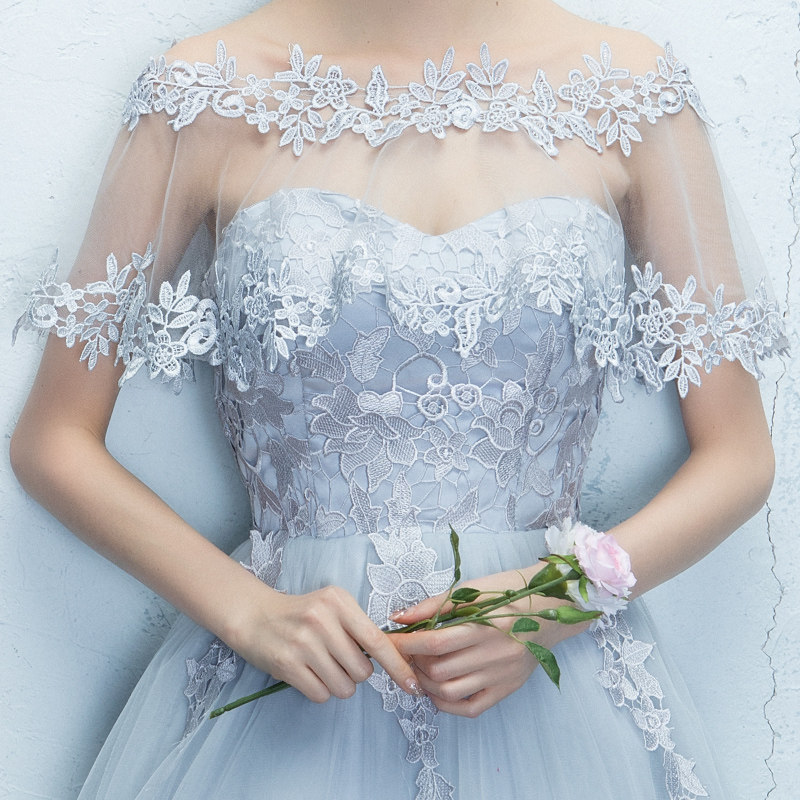 オケージョン ドレス 花柄刺繍レース前短後長裾チュールドレス