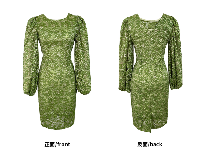 オケージョン ドレス 花柄総レースボリューム袖タイトワンピース