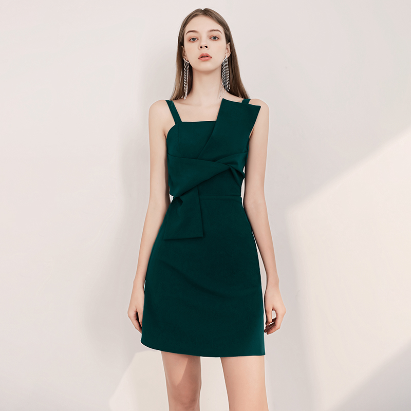 オケージョン ドレス アシンメトリーリボンデザインノースリーブワンピース