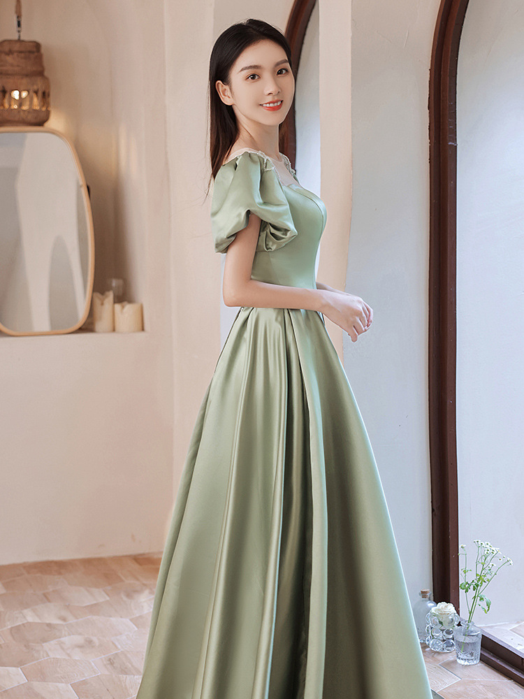 カラードレス カラードレス 優美シアーネックパフスリーブドレス