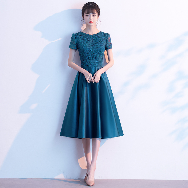 カラードレス レース切替 優美シルエットドレス