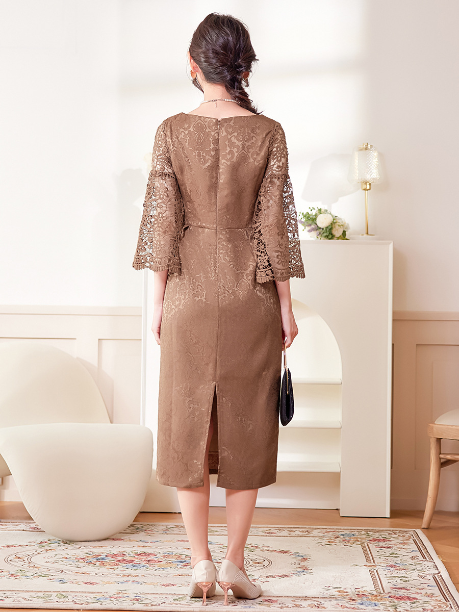 レース袖ロングワンピース 結婚式披露宴対応カラードレス