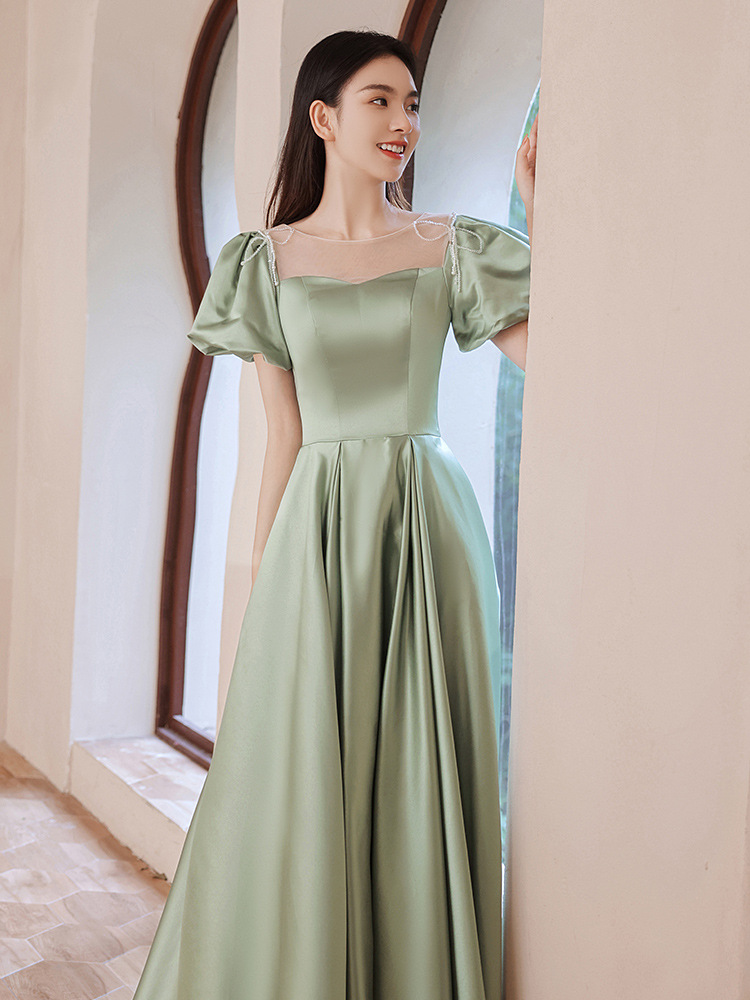 カラードレス カラードレス 優美シアーネックパフスリーブドレス