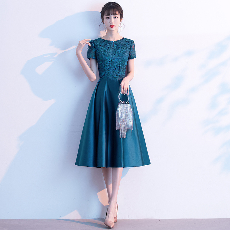 カラードレス レース切替 優美シルエットドレス