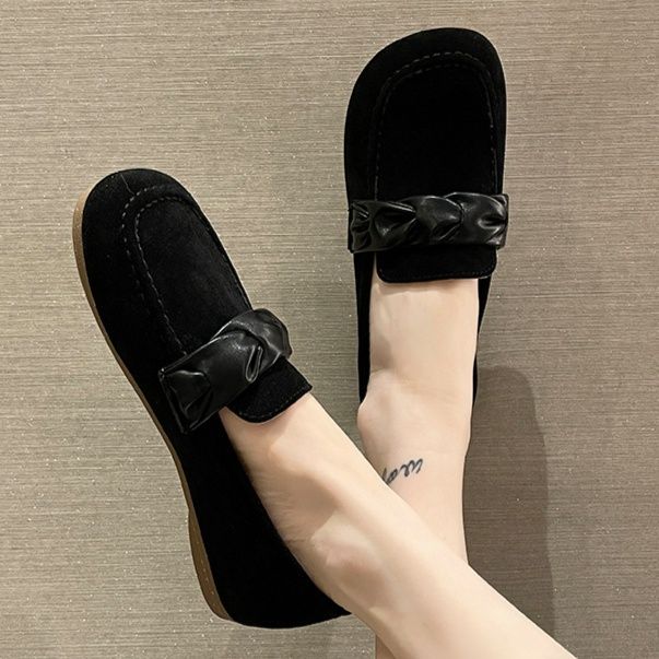  リボン付きスエード調ドライビングローファー