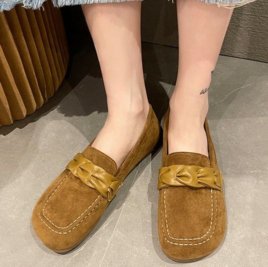  リボン付きスエード調ドライビングローファー