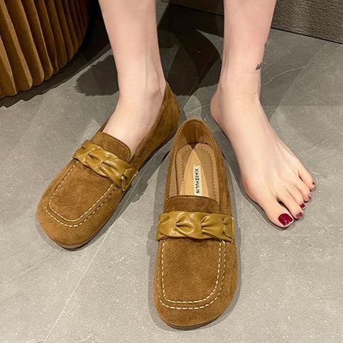  リボン付きスエード調ドライビングローファー